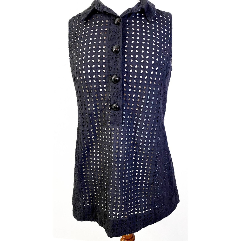 V Cristina Black Eyelet Women's Long Top, Size M